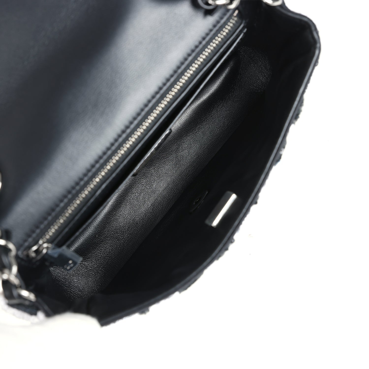 Mini Rectangular Flower Flap Bag Black, Navy and White Sequin Ruthenium Hardware