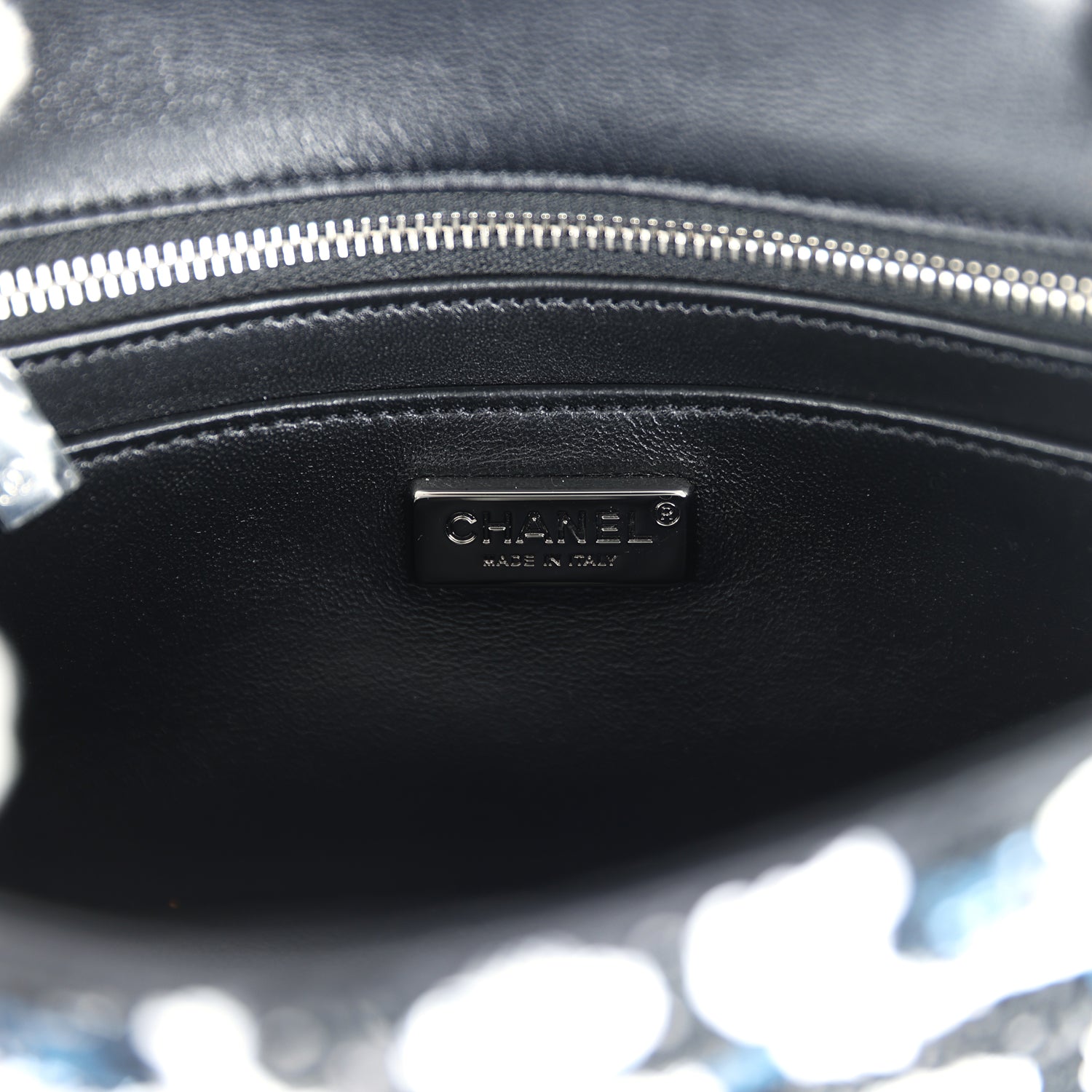 Mini Rectangular Flower Flap Bag Black, Navy and White Sequin Ruthenium Hardware