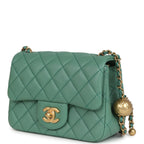 Mini Square Pearl Crush Flap Bag Green Lambskin Antique Gold Hardware