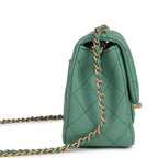 Mini Square Pearl Crush Flap Bag Green Lambskin Antique Gold Hardware