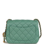 Mini Square Pearl Crush Flap Bag Green Lambskin Antique Gold Hardware