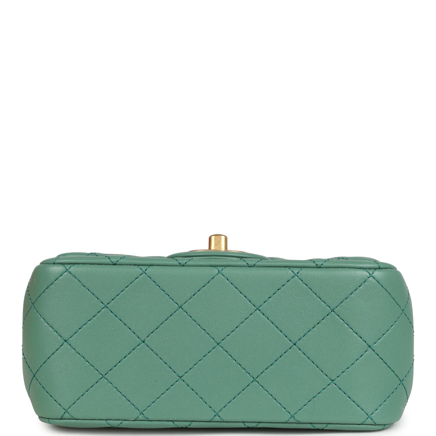 Mini Square Pearl Crush Flap Bag Green Lambskin Antique Gold Hardware