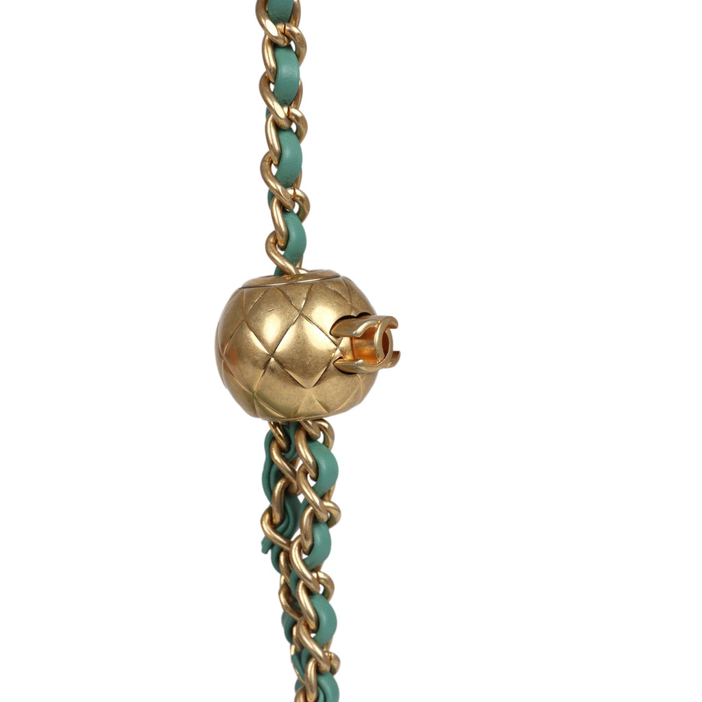 Mini Square Pearl Crush Flap Bag Green Lambskin Antique Gold Hardware