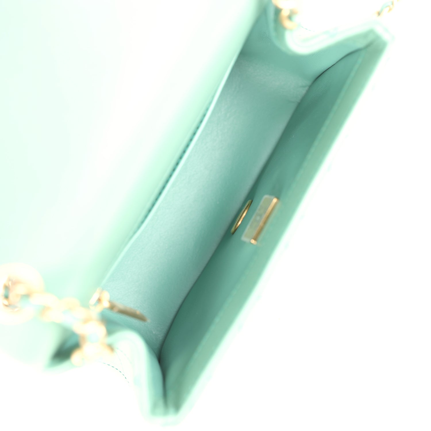 Mini Square Pearl Crush Flap Bag Green Lambskin Antique Gold Hardware