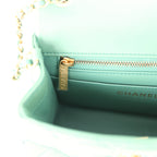 Mini Square Pearl Crush Flap Bag Green Lambskin Antique Gold Hardware