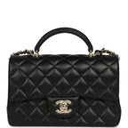 Mini Rectangular Top Handle Flap Bag Black Lambskin Light Gold Hardware