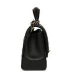 Mini Rectangular Top Handle Flap Bag Black Lambskin Light Gold Hardware