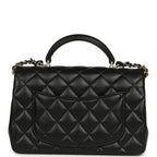 Mini Rectangular Top Handle Flap Bag Black Lambskin Light Gold Hardware