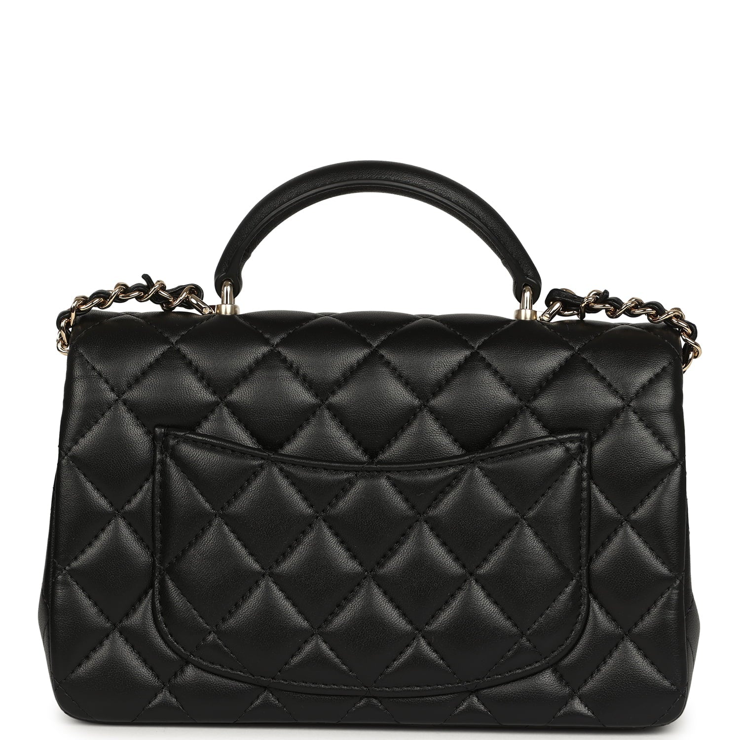 Mini Rectangular Top Handle Flap Bag Black Lambskin Light Gold Hardware