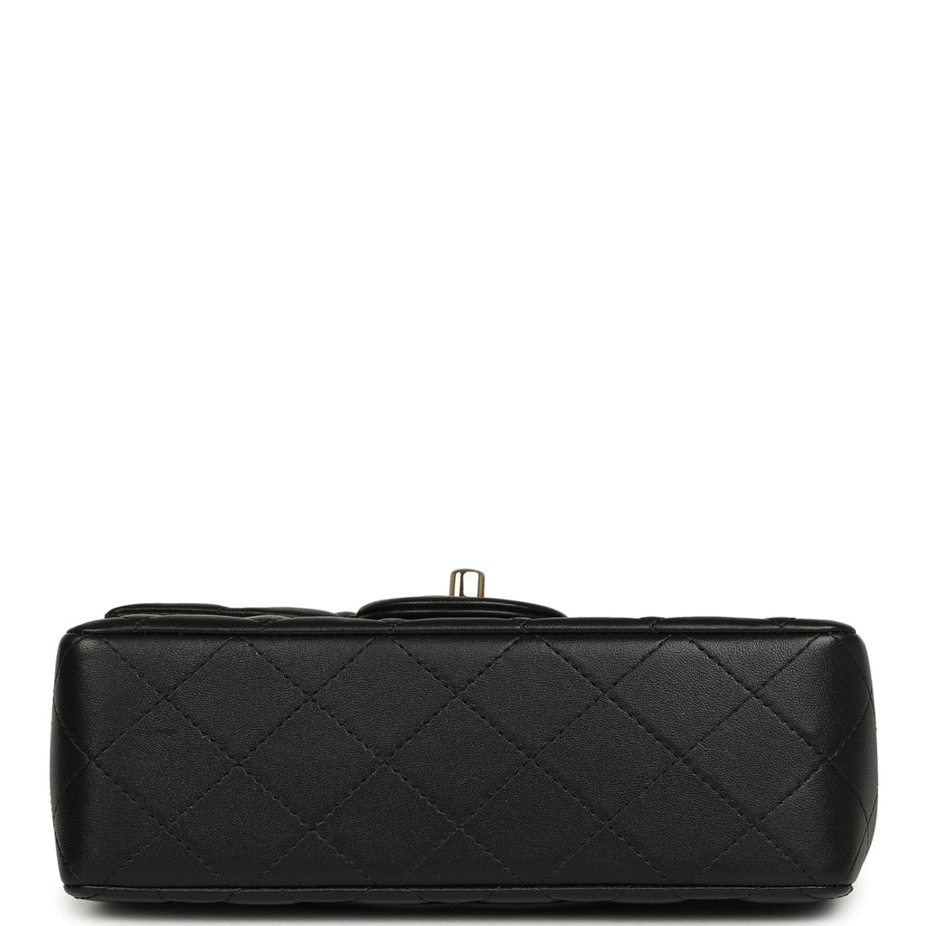 Mini Rectangular Top Handle Flap Bag Black Lambskin Light Gold Hardware