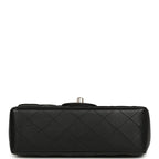 Mini Rectangular Top Handle Flap Bag Black Lambskin Light Gold Hardware