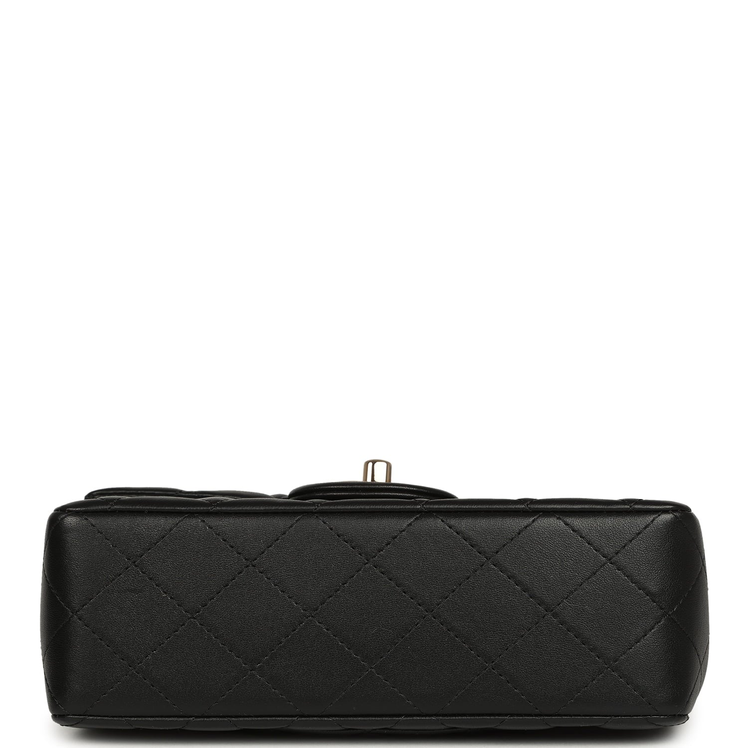 Mini Rectangular Top Handle Flap Bag Black Lambskin Light Gold Hardware