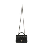 Mini Rectangular Top Handle Flap Bag Black Lambskin Light Gold Hardware