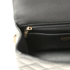 Mini Rectangular Top Handle Flap Bag Black Lambskin Light Gold Hardware