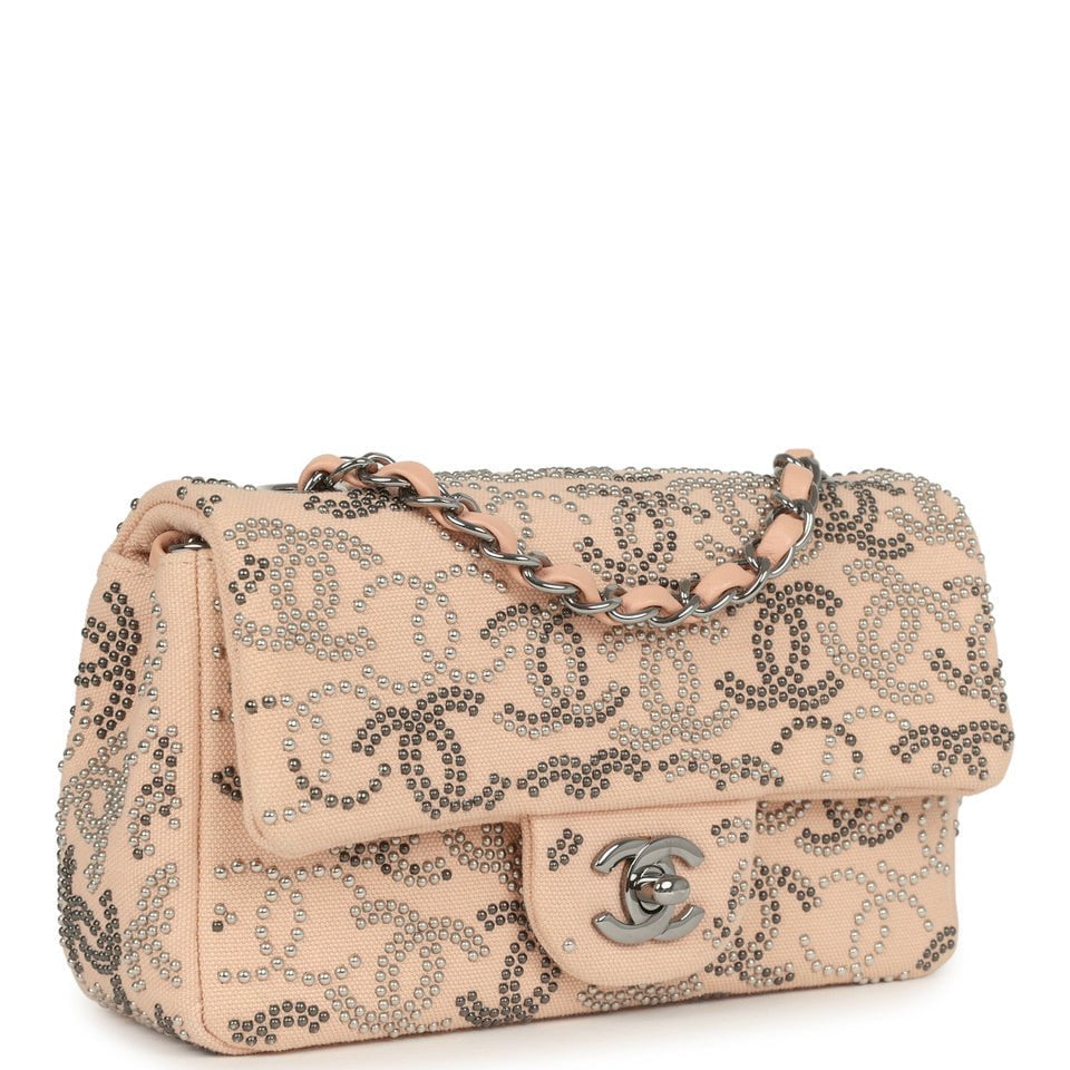Mini CC Studded Rectangular Flap Bag Light Pink Canvas Ruthenium Hardware