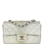 Mini Classic Rectangular Flap Bag Grey and Green Ombre Iridescent Goatskin Silver Hardware