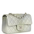 Mini Classic Rectangular Flap Bag Grey and Green Ombre Iridescent Goatskin Silver Hardware