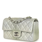 Mini Classic Rectangular Flap Bag Grey and Green Ombre Iridescent Goatskin Silver Hardware