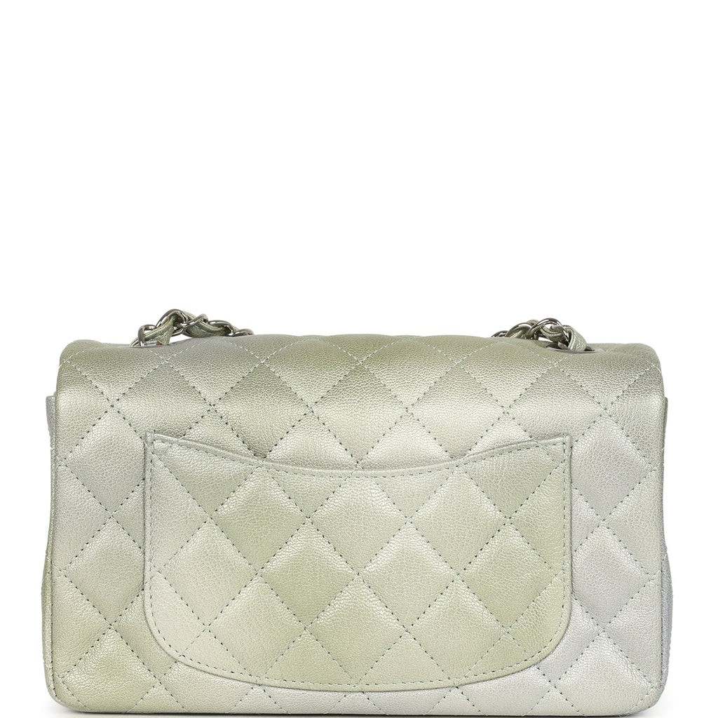 Mini Classic Rectangular Flap Bag Grey and Green Ombre Iridescent Goatskin Silver Hardware