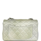 Mini Classic Rectangular Flap Bag Grey and Green Ombre Iridescent Goatskin Silver Hardware