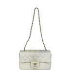 Mini Classic Rectangular Flap Bag Grey and Green Ombre Iridescent Goatskin Silver Hardware