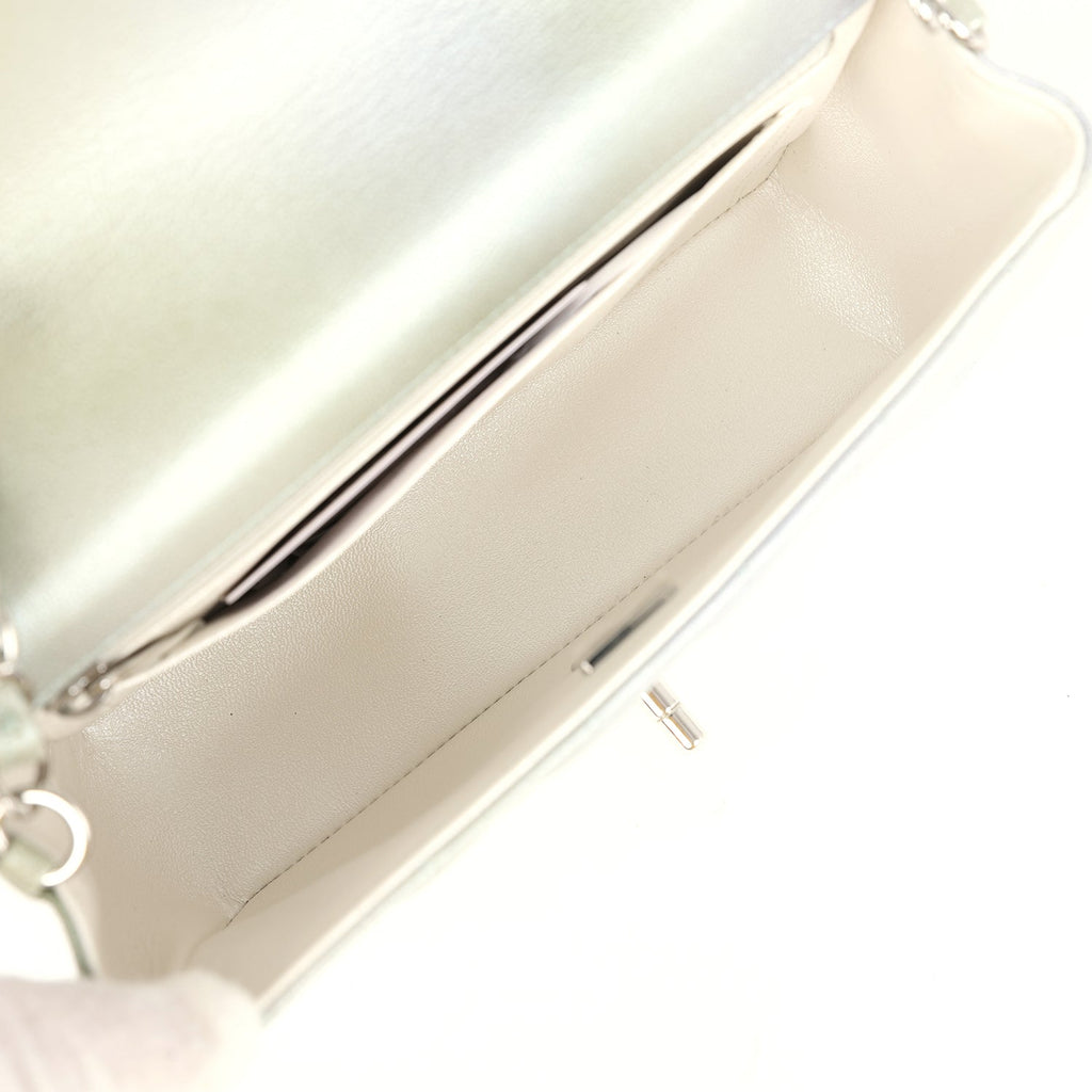 Mini Classic Rectangular Flap Bag Grey and Green Ombre Iridescent Goatskin Silver Hardware