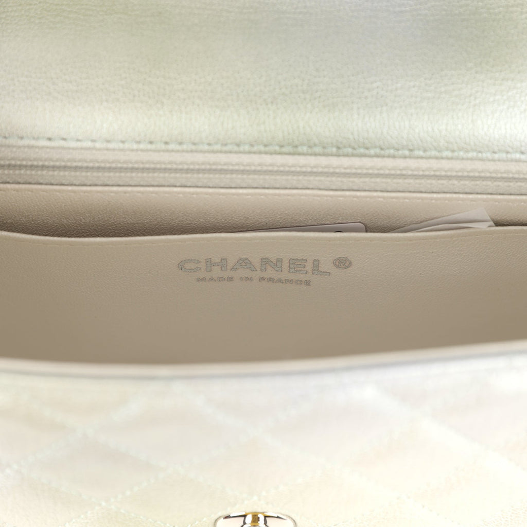 Mini Classic Rectangular Flap Bag Grey and Green Ombre Iridescent Goatskin Silver Hardware