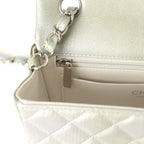 Mini Classic Rectangular Flap Bag Grey and Green Ombre Iridescent Goatskin Silver Hardware