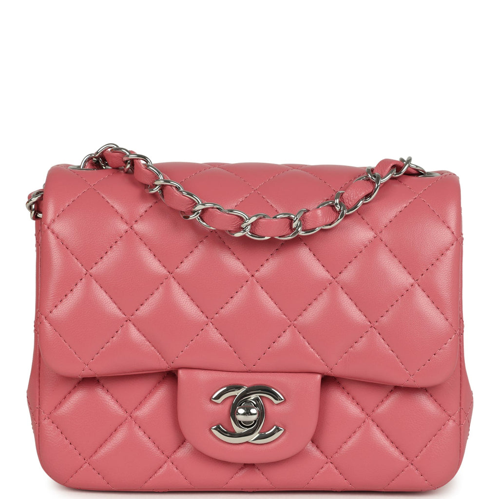 Mini Classic Square Flap Bag Pink Lambskin Silver Hardware