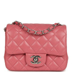 Mini Classic Square Flap Bag Pink Lambskin Silver Hardware