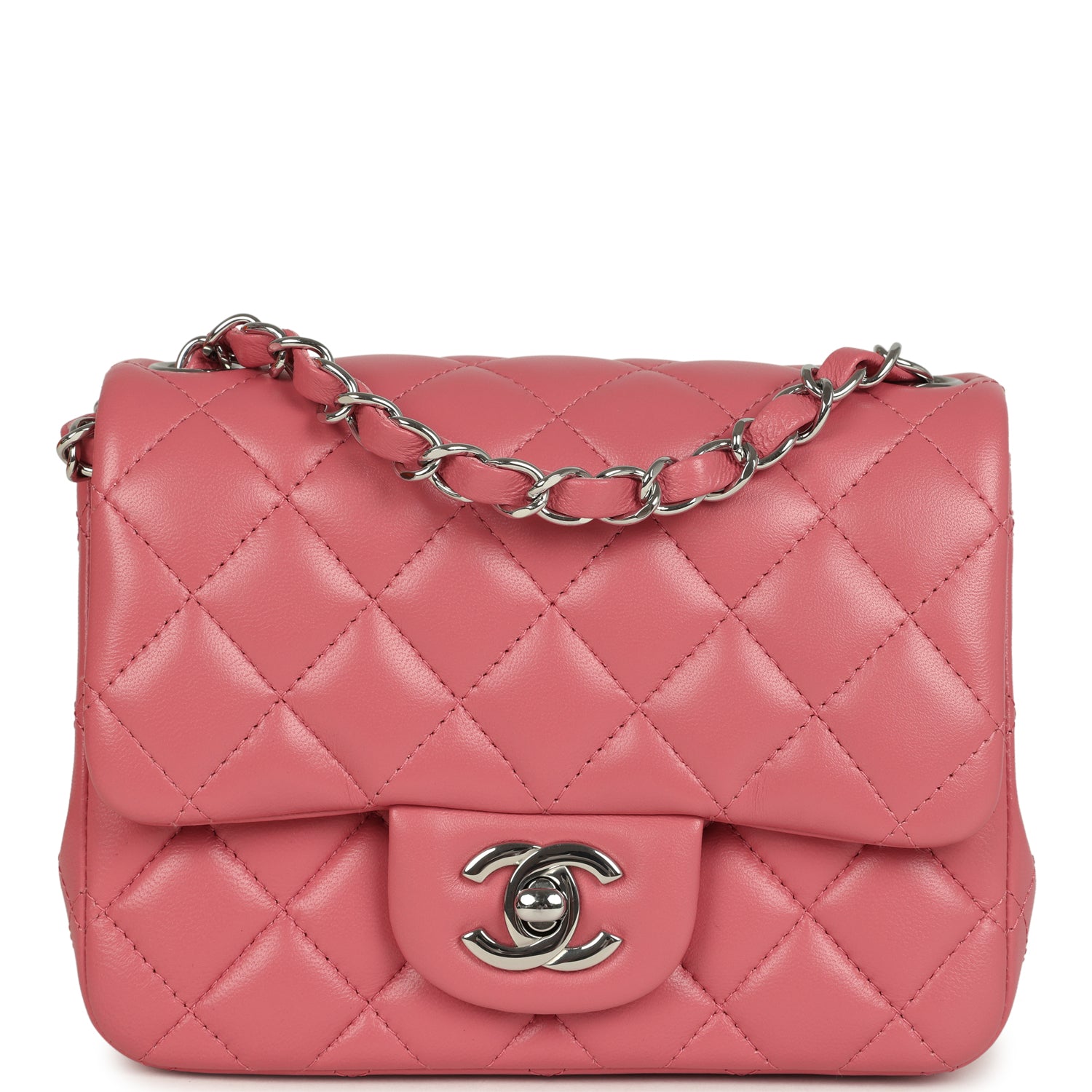 Mini Classic Square Flap Bag Pink Lambskin Silver Hardware