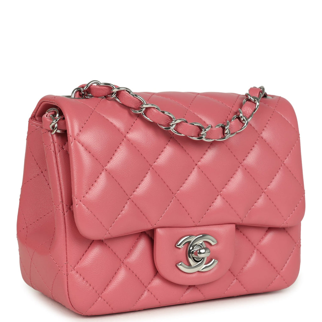 Mini Classic Square Flap Bag Pink Lambskin Silver Hardware
