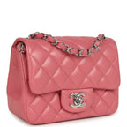 Mini Classic Square Flap Bag Pink Lambskin Silver Hardware