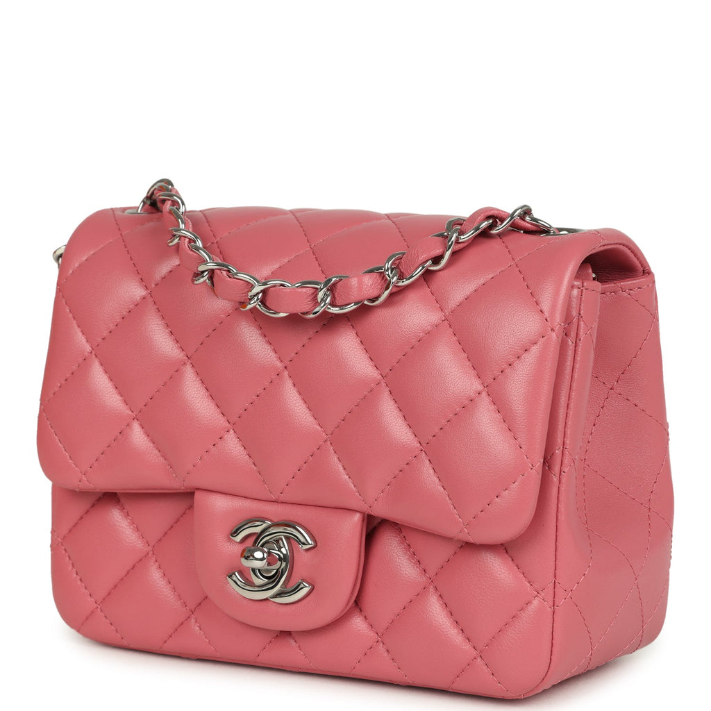 Mini Classic Square Flap Bag Pink Lambskin Silver Hardware
