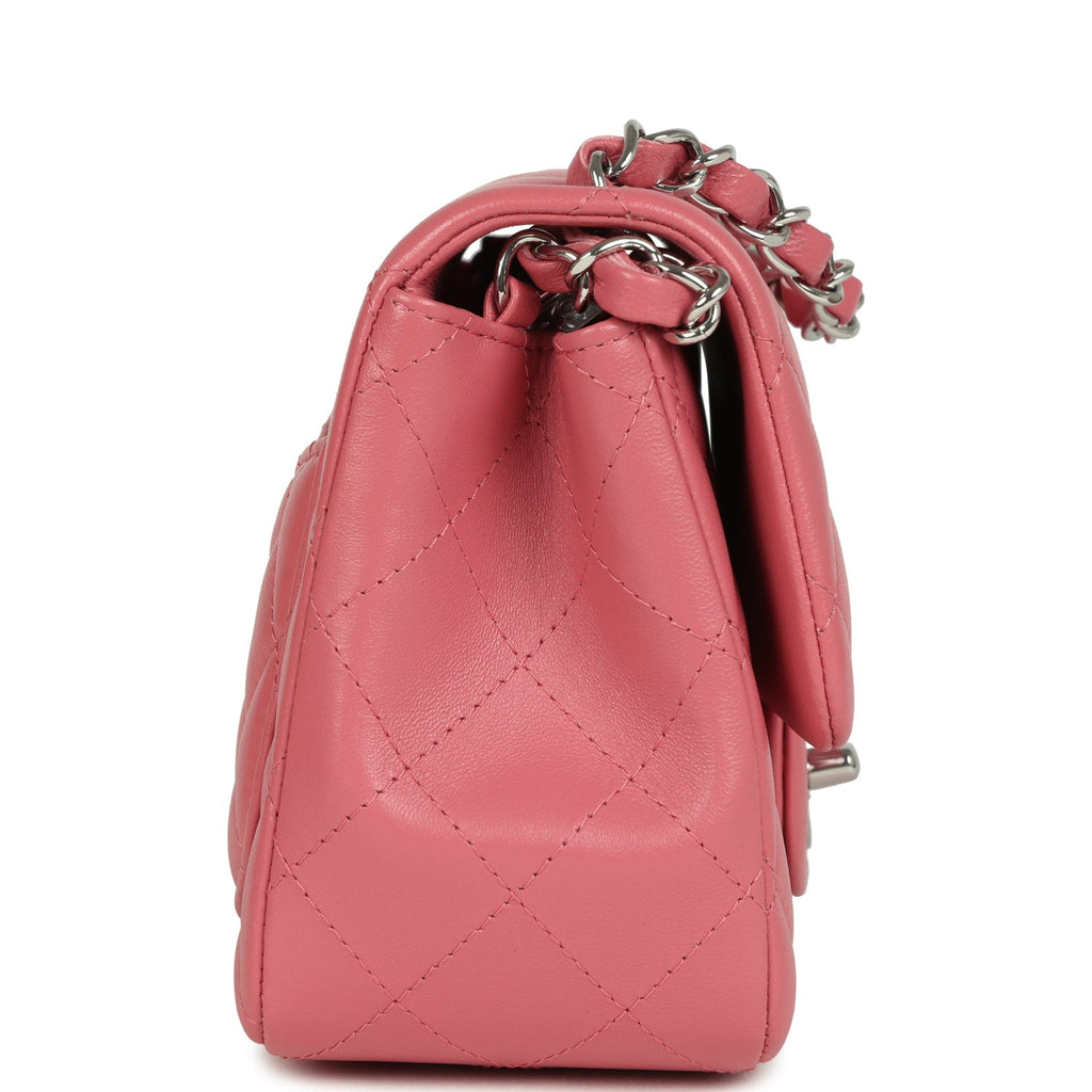Mini Classic Square Flap Bag Pink Lambskin Silver Hardware