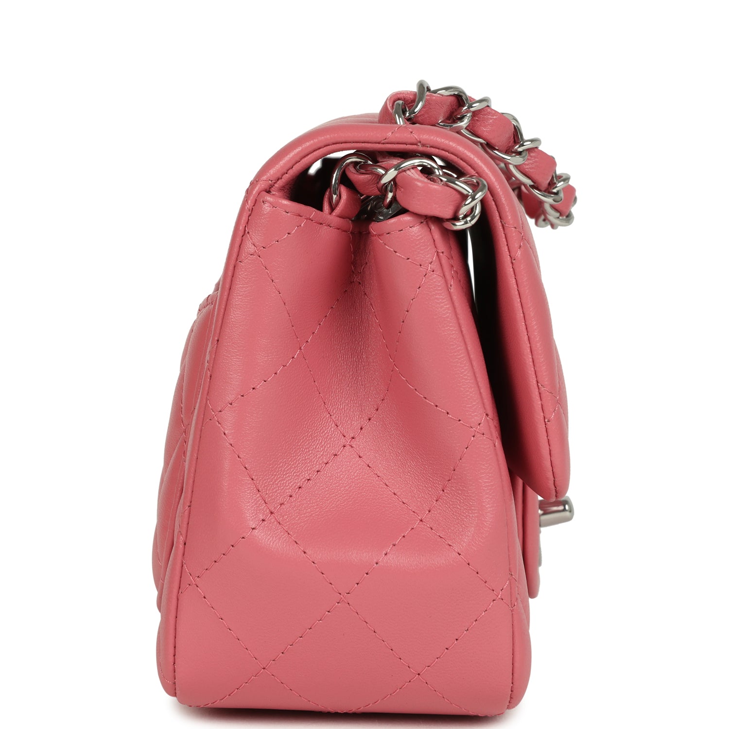 Mini Classic Square Flap Bag Pink Lambskin Silver Hardware