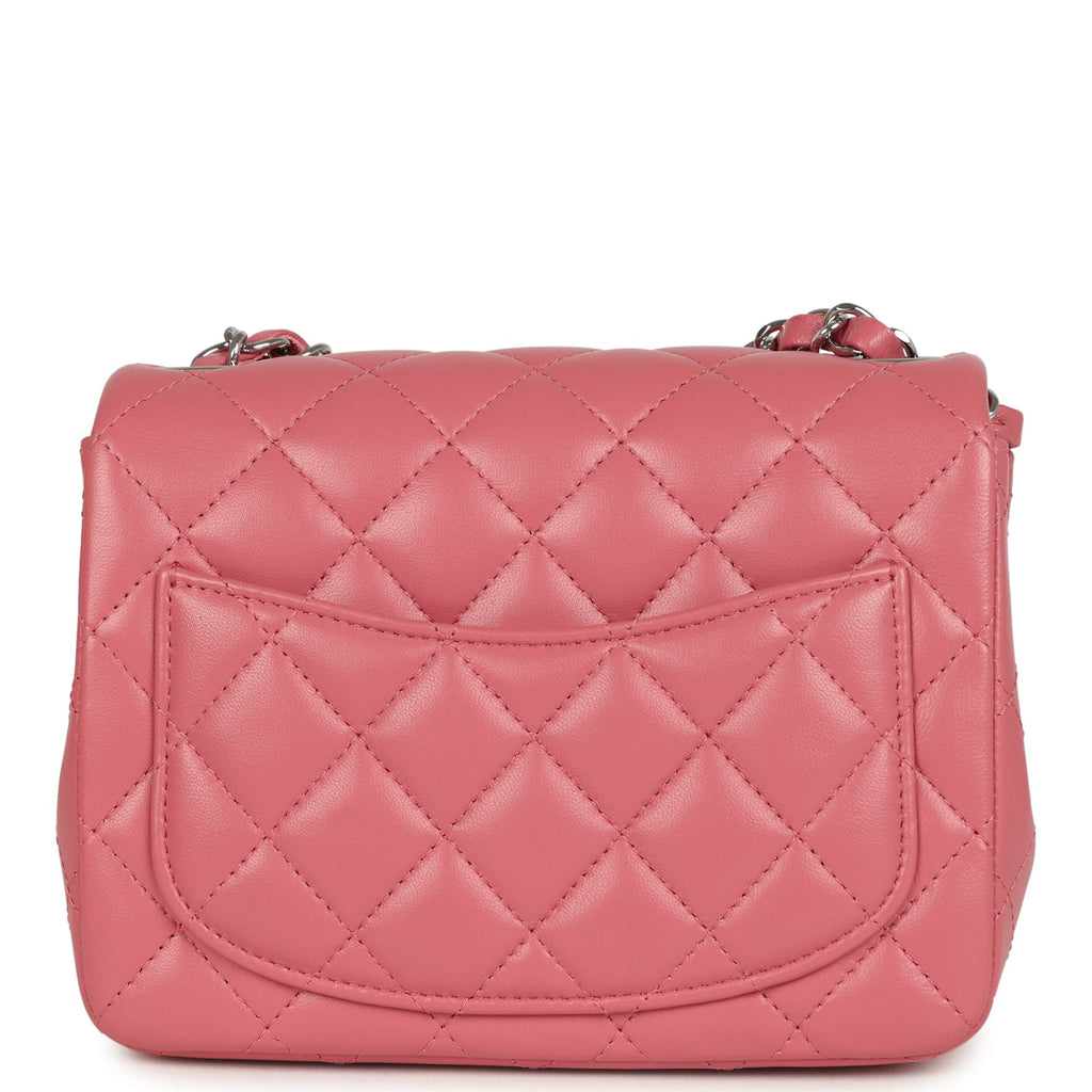 Mini Classic Square Flap Bag Pink Lambskin Silver Hardware