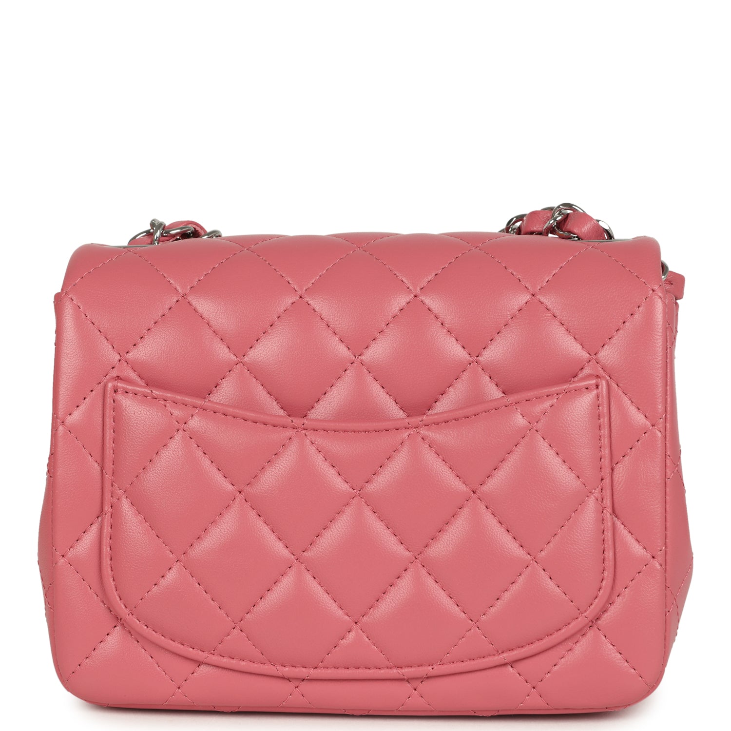 Mini Classic Square Flap Bag Pink Lambskin Silver Hardware