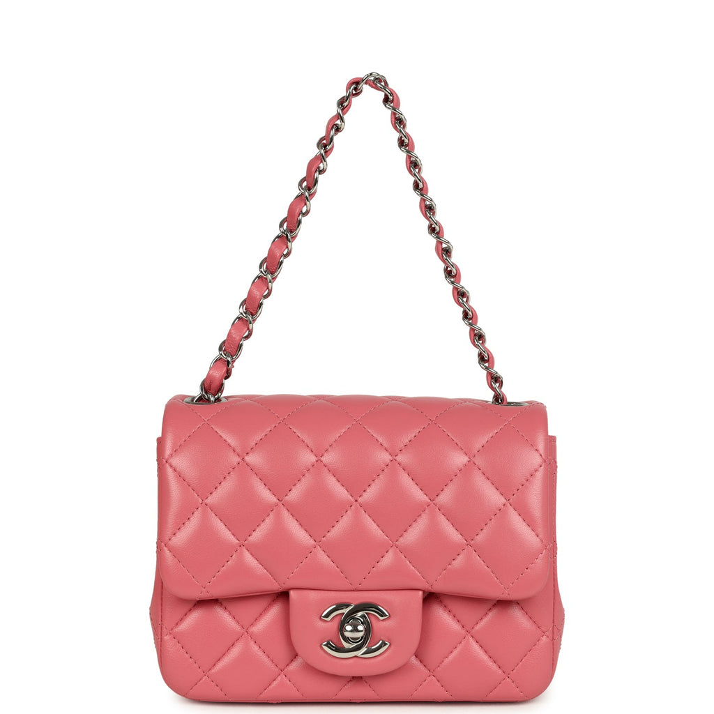 Mini Classic Square Flap Bag Pink Lambskin Silver Hardware