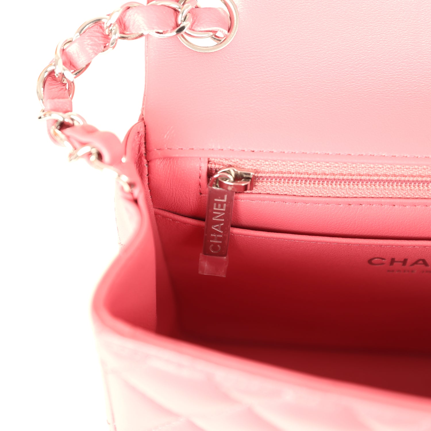 Mini Classic Square Flap Bag Pink Lambskin Silver Hardware