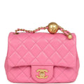 Mini Pearl Crush Square Flap Bag Pink Lambskin Brushed Gold Hardware