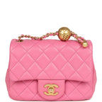 Mini Pearl Crush Square Flap Bag Pink Lambskin Brushed Gold Hardware