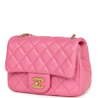 Mini Pearl Crush Square Flap Bag Pink Lambskin Brushed Gold Hardware