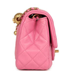 Mini Pearl Crush Square Flap Bag Pink Lambskin Brushed Gold Hardware