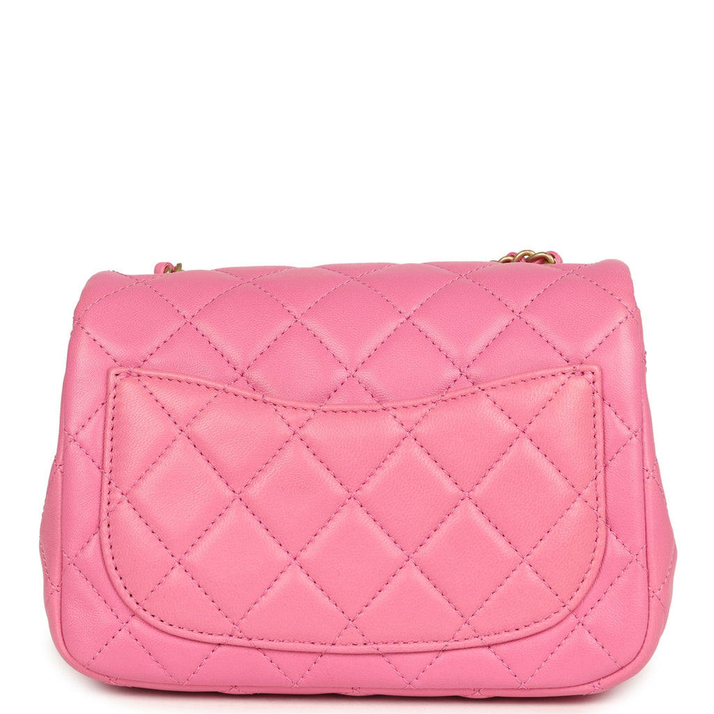 Mini Pearl Crush Square Flap Bag Pink Lambskin Brushed Gold Hardware