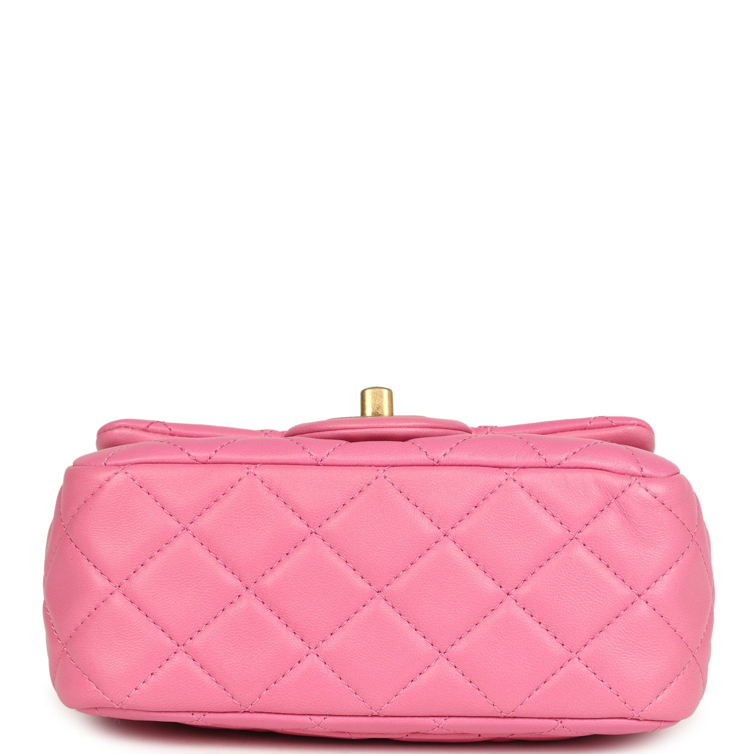 Mini Pearl Crush Square Flap Bag Pink Lambskin Brushed Gold Hardware