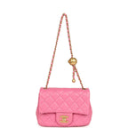 Mini Pearl Crush Square Flap Bag Pink Lambskin Brushed Gold Hardware