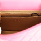 Mini Pearl Crush Square Flap Bag Pink Lambskin Brushed Gold Hardware