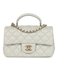 Mini Rectangular Flap Bag with Top Handle Light Grey Lambskin Light Gold Hardware