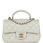 Mini Rectangular Flap Bag with Top Handle Light Grey Lambskin Light Gold Hardware